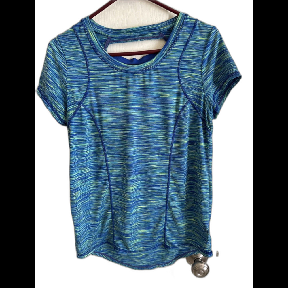 Xersion Women's Short-Slve Space-Dye Elastic-Back Tee Size Small New Athens Blue